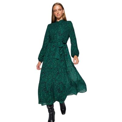 Trendyol Dam Dunkelgrün Gemustertes Kleid Aus Chiffong Mit Schärpe Und Detailliertem Futter vardaglig klänning, Mörkgrön, 38 Trendyol Dam Dunkelgrün Gemustertes Kleid Aus Chiffong Mit Schärpe Und Detailliertem Futter vardaglig klänning, Mörkgrön, 38