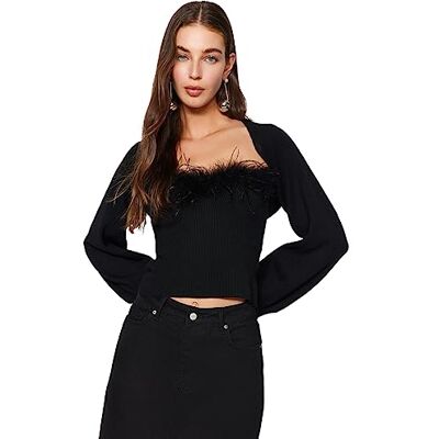 Trendyol FeMan Slim Fit Basic Sweetheart stickad kofta, svart, S, Svart, S Trendyol FeMan Slim Fit Basic Sweetheart stickad kofta, svart, S, Svart, S