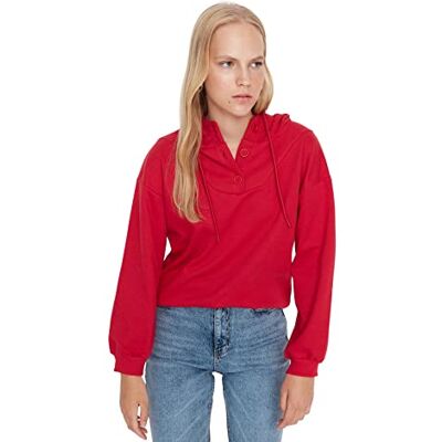 Trendyol huvtröja för kvinnor vanlig sweatshirt, Röd, XS Trendyol huvtröja för kvinnor vanlig sweatshirt, Röd, XS