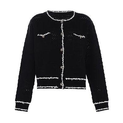faina dam vintage knapp kontrast stickad kofta tröja akryl svart yllvit storlek XL/XXL, Svart ullvit, XL faina dam vintage knapp kontrast stickad kofta tröja akryl svart yllvit storlek XL/XXL, Svart ullvit, XL