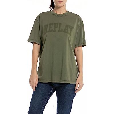 Replay T-shirt för kvinnor, normal passform, 234 mörk oliv, XXS Replay T-shirt för kvinnor, normal passform, 234 mörk oliv, XXS