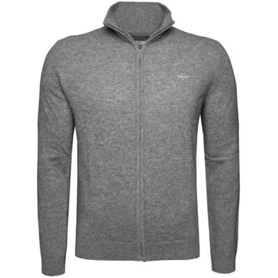 GANT Extrafin lammull dragkedja cardigan, Mörkgrå melange, L GANT Extrafin lammull dragkedja cardigan, Mörkgrå melange, L