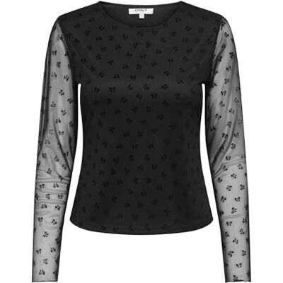ONLY Onlsiena Mesh Flock L/S Top WVN, svart, XS ONLY Onlsiena Mesh Flock L/S Top WVN, svart, XS