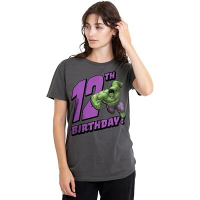 Hulk en födelsedag 12 damer t-shirt, träkol, liten, Träkol, S Hulk en födelsedag 12 damer t-shirt, träkol, liten, Träkol, S