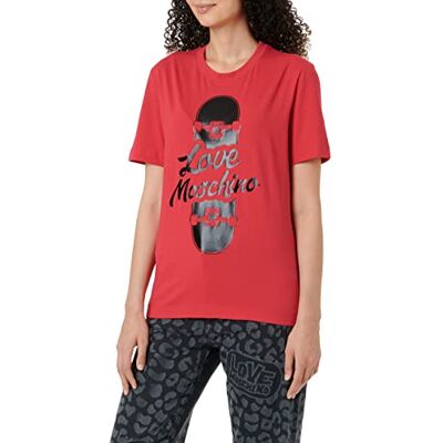 Love Moschino Dam regular fit korta ärmar med glänsande skateboard tryck T-shirt, röd, 44 Love Moschino Dam regular fit korta ärmar med glänsande skateboard tryck T-shirt, röd, 44