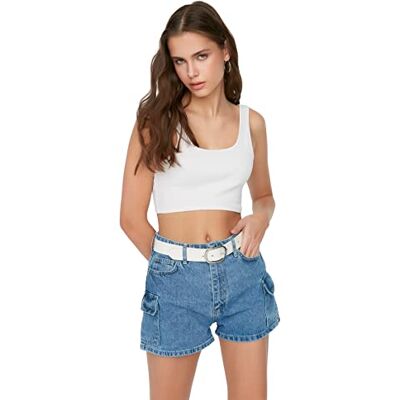 Trendyol Damshorts med hög midja smal passform, BLÅ, 62 Trendyol Damshorts med hög midja smal passform, BLÅ, 62