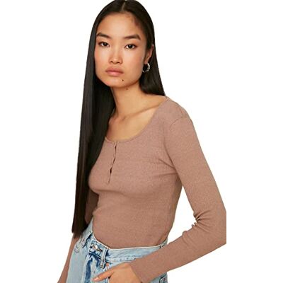 Trendyol Kvinnors Vizon Studs med stickad blus, mink, S Trendyol Kvinnors Vizon Studs med stickad blus, mink, S