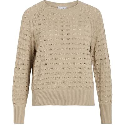 Vila Vitoto L/S O-hals stickad topp, Fjädergrå, S Vila Vitoto L/S O-hals stickad topp, Fjädergrå, S