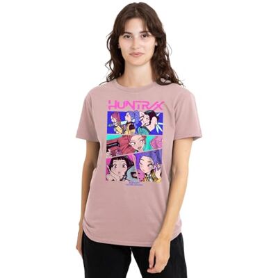 KPop Demon Hunters kvinnors Huntrix neon serietidning anime dam t-shirt, vit t-shirt, Rosa, XXL KPop Demon Hunters kvinnors Huntrix neon serietidning anime dam t-shirt, vit t-shirt, Rosa, XXL