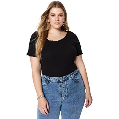 Trendyol Dam anpassad bas fyrkantig krage stickad plus storlek blus skjorta, Svart, XL Plus Trendyol Dam anpassad bas fyrkantig krage stickad plus storlek blus skjorta, Svart, XL Plus
