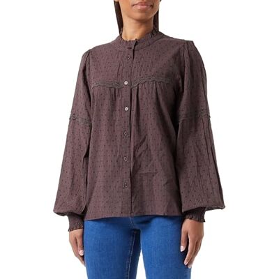 KAFFE Dam Casual Fit Mandarin krage Lace Details Button Up skjorta, Java, 38 KAFFE Dam Casual Fit Mandarin krage Lace Details Button Up skjorta, Java, 38