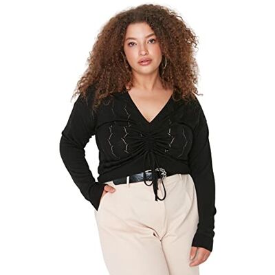 Trendyol V-ringad Ajouré dam normal plusstorlek tröja sweatshirt, svart, 3XL, Svart, 3XL Trendyol V-ringad Ajouré dam normal plusstorlek tröja sweatshirt, svart, 3XL, Svart, 3XL