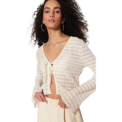 Trendyol kvinna normal passform basic v-ringad stickad blus, Ecru, M, Ecru, M Trendyol kvinna normal passform basic v-ringad stickad blus, Ecru, M, Ecru, M