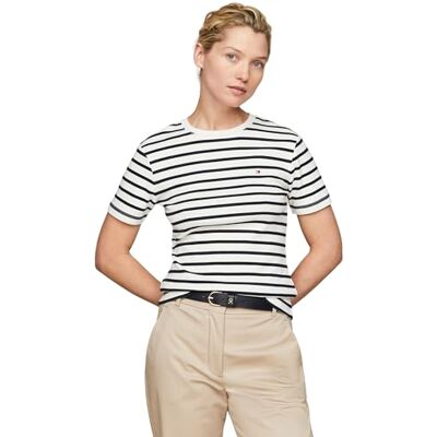 Tommy Hilfiger kvinnor ny smal Cody C-Nk Ss S/S stickade toppar, vit, XXS, Breton Ecru/Ökenhimmel, XXS Tommy Hilfiger kvinnor ny smal Cody C-Nk Ss S/S stickade toppar, vit, XXS, Breton Ecru/Ökenhimmel, XXS