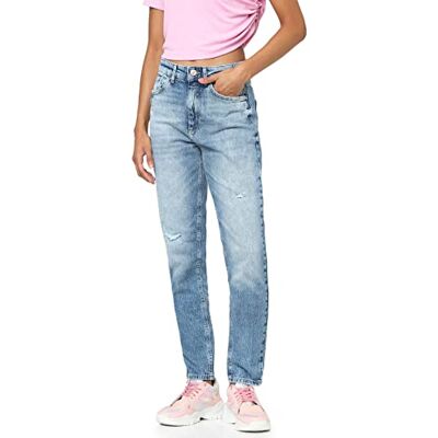 ONLY Kvinnliga mamma jeans ONLVeneda HW slitna Byxor, Mellanblå denim, XS ONLY Kvinnliga mamma jeans ONLVeneda HW slitna Byxor, Mellanblå denim, XS