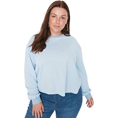 Trendyol Dam rund hals vanlig plusstorlek sweatshirt, ljusblå, 4XL, Ljusblått Trendyol Dam rund hals vanlig plusstorlek sweatshirt, ljusblå, 4XL, Ljusblått