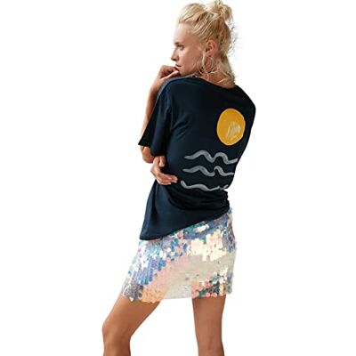 Trendyol Dam överdimensionerad standard rundhalsad vävd T-shirt, marinblå, L Trendyol Dam överdimensionerad standard rundhalsad vävd T-shirt, marinblå, L