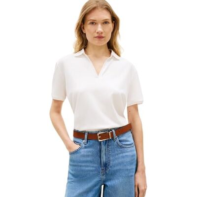 Tommy Hilfiger Dam Lyocell Pique Open-Nk Ss Polo WW0WW48720, vit, L Tommy Hilfiger Dam Lyocell Pique Open-Nk Ss Polo WW0WW48720, vit, L