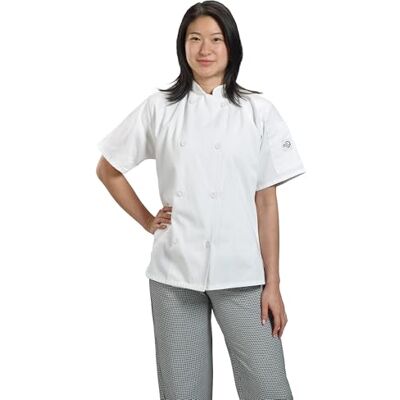 Mercer Culinary M60023WHM Millennia kortärmad kockjacka för kvinnor med traditionella knappar, medium, vit Mercer Culinary M60023WHM Millennia kortärmad kockjacka för kvinnor med traditionella knappar, medium, vit