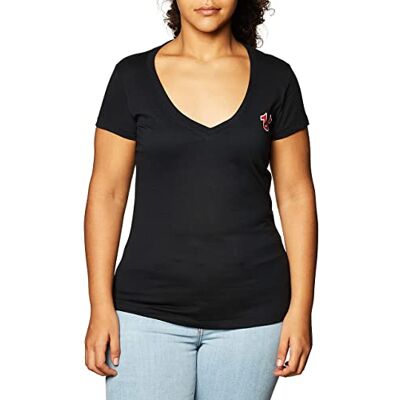 True Religion Damtröja, v-ringad t-shirt med Buddha-logotyp, Svart, L True Religion Damtröja, v-ringad t-shirt med Buddha-logotyp, Svart, L
