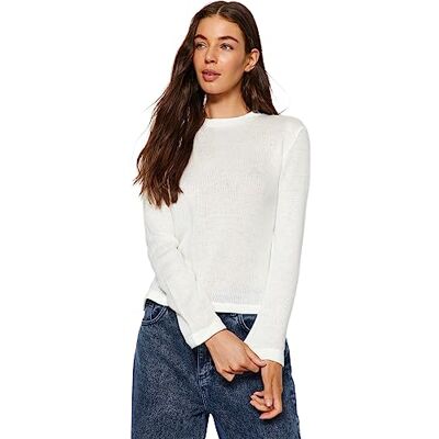 Trendyol FeMan Slim Fit Basic Crew Neck Stickad tröja, Ecru, S, Ecru, S Trendyol FeMan Slim Fit Basic Crew Neck Stickad tröja, Ecru, S, Ecru, S