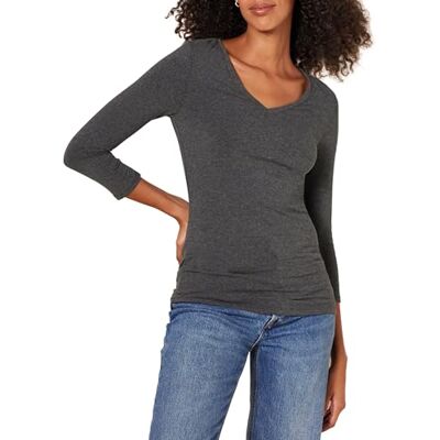 Amazon Essentials Women's V-ringad T-shirt klassisk passform med kvartsärmar (finns i plusstorlek), Kolsvart ljung, M Amazon Essentials Women's V-ringad T-shirt klassisk passform med kvartsärmar (finns i plusstorlek), Kolsvart ljung, M