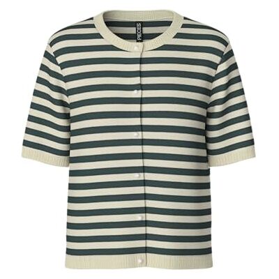 PIECES Pcorina Ss Stripe Knit Cardi Pwp Bc, Mörkaste granen, XS PIECES Pcorina Ss Stripe Knit Cardi Pwp Bc, Mörkaste granen, XS