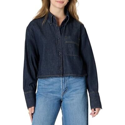Amazon Essentials (Demi's Pick) dam modern överdimensionerad passform beskuren denim skjorta med knappar, Skölj, M Amazon Essentials (Demi's Pick) dam modern överdimensionerad passform beskuren denim skjorta med knappar, Skölj, M