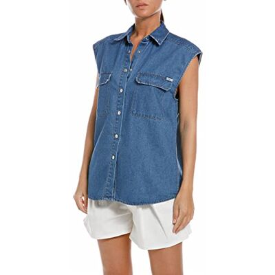 Replay Dam W2096A Blus, 009 Medium Blue, M, 009 medium blå, M Replay Dam W2096A Blus, 009 Medium Blue, M, 009 medium blå, M