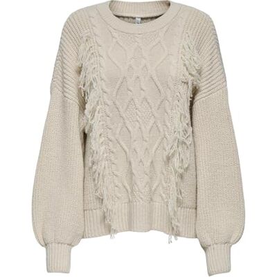 ONLY Onlholly Ls O-Neck Fringe Pull KNT, Björk, XS ONLY Onlholly Ls O-Neck Fringe Pull KNT, Björk, XS