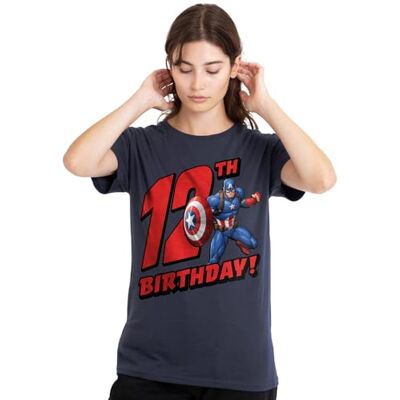 CAPTAIN AMERICA födelsedag 12 dam t-shirt, djup marinblå, liten, Djup marinblå, S CAPTAIN AMERICA födelsedag 12 dam t-shirt, djup marinblå, liten, Djup marinblå, S