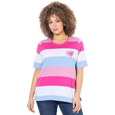 Ulla Popken damer stora storlekar överdimensionerade plus size t-shirt, ringel, hjärtbroderi, rund hals, halvärm, Magnolia röd, 50-52 Ulla Popken damer stora storlekar överdimensionerade plus size t-shirt, ringel, hjärtbroderi, rund hals, halvärm, Magnolia röd, 50-52