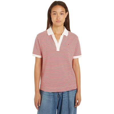 Tommy Hilfiger dam RLX öppen placket Lyocell Polo Ss S/S pikétröjor, vit, M, Mini Stp Vild Röd/Vit, M Tommy Hilfiger dam RLX öppen placket Lyocell Polo Ss S/S pikétröjor, vit, M, Mini Stp Vild Röd/Vit, M