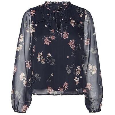 VERO MODA Dam Vmmilla Ls Top WVN Ga Noos blus, Navy Blazer/Aop: sallie, XS VERO MODA Dam Vmmilla Ls Top WVN Ga Noos blus, Navy Blazer/Aop: sallie, XS