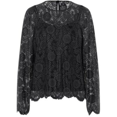 PIECES Pcolline Ls Lace O-Neck Top WVN Noos, svart, XL PIECES Pcolline Ls Lace O-Neck Top WVN Noos, svart, XL