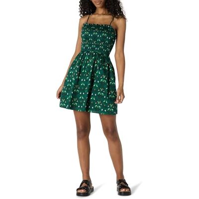 Amazon Essentials Dam normal passform bomull satin smocked livstycke kort klänning, Mörkgröna fåglar, XL Amazon Essentials Dam normal passform bomull satin smocked livstycke kort klänning, Mörkgröna fåglar, XL