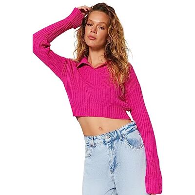 Trendyol FeMan normal passform basic polokrage stickad tröja, fuchsia, S, fuchsia, S Trendyol FeMan normal passform basic polokrage stickad tröja, fuchsia, S, fuchsia, S
