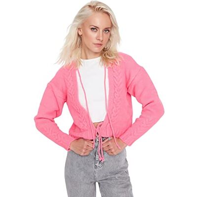 Trendyol Dam Normal V-ringad Stickad Cardigan Tröja, Rosa, L Trendyol Dam Normal V-ringad Stickad Cardigan Tröja, Rosa, L