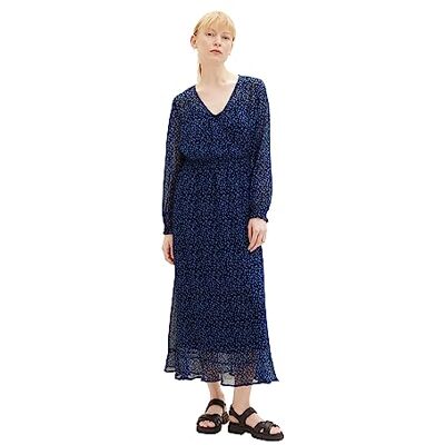 TOM TAILOR Denim damklänning med volanger och mönster, 32411-marinblå blomtryck, XXL TOM TAILOR Denim damklänning med volanger och mönster, 32411-marinblå blomtryck, XXL