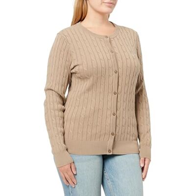 GANT Stretch bomull cable cardigan, Beige brungrå, S GANT Stretch bomull cable cardigan, Beige brungrå, S