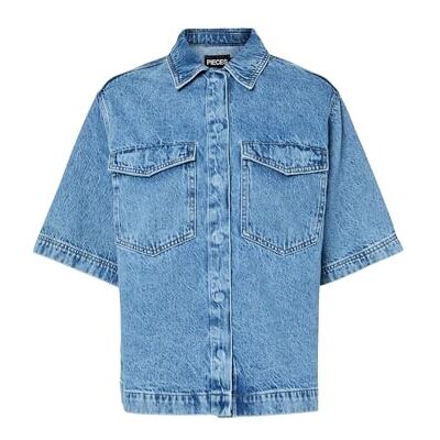 PIECES Pcjuliet Ss denimskjorta, Mellanblå denim, M PIECES Pcjuliet Ss denimskjorta, Mellanblå denim, M