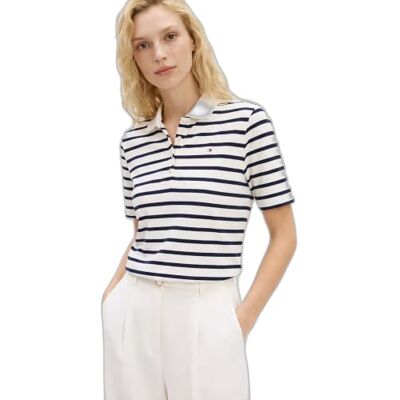 Tommy Hilfiger dam 1985 REG PIQUE POLO SS WW0WW43224, blå, XS, Blå (Breton Ecru/Dark Night Navy Stp), XS Tommy Hilfiger dam 1985 REG PIQUE POLO SS WW0WW43224, blå, XS, Blå (Breton Ecru/Dark Night Navy Stp), XS