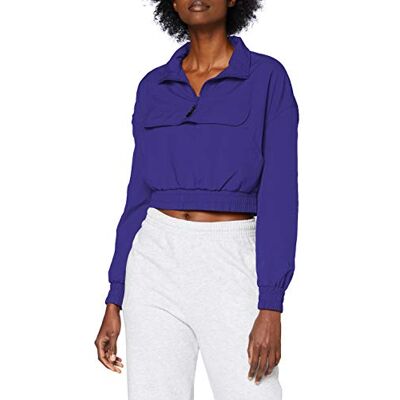 Urban Classics Dam, cropped crinkle nylon pull over jacka windbreaker, Blåvirlande, S Urban Classics Dam, cropped crinkle nylon pull over jacka windbreaker, Blåvirlande, S