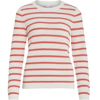 Vila Vidalo O-hals L/S randig stickad topp – Noos, vit alysum, M Vila Vidalo O-hals L/S randig stickad topp – Noos, vit alysum, M
