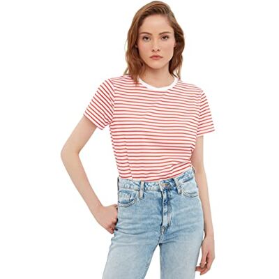 Trendyol Dam basic normal standard rundhalsad stickad T-shirt, Röd, M Trendyol Dam basic normal standard rundhalsad stickad T-shirt, Röd, M