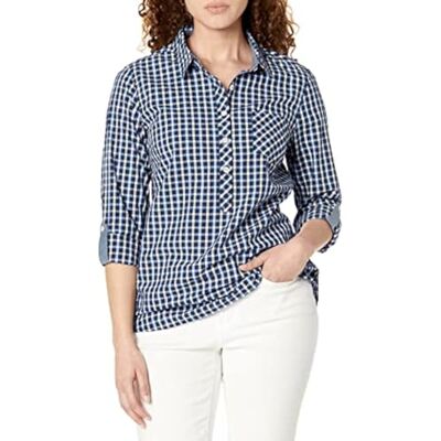 Tommy Hilfiger damblus ledig rutig rullflik långärmad, True Blue Multi, S Tommy Hilfiger damblus ledig rutig rullflik långärmad, True Blue Multi, S