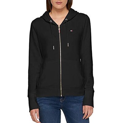Tommy Hilfiger Dam fransk frotté dragkedja huvtröja – solid huvtröja, Svart, L Tommy Hilfiger Dam fransk frotté dragkedja huvtröja – solid huvtröja, Svart, L