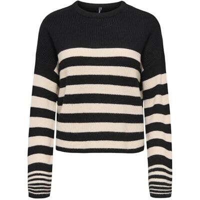 ONLY Onlkatia Ls Rib Stripe O-Neck Cc KNT, svart, XL ONLY Onlkatia Ls Rib Stripe O-Neck Cc KNT, svart, XL