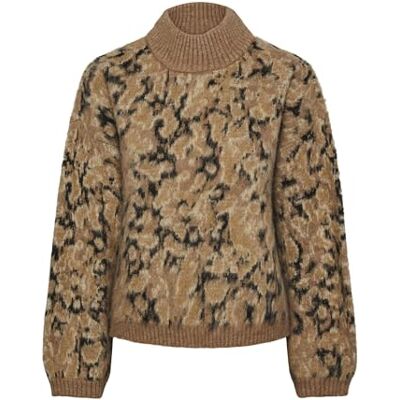 PIECES Bestseller A/S Dam Pcjoella Ls High Neck Knit Bc Tröja, Tigers Eye/mönster: kangaroo+oystergrå+svart+almo, L PIECES Bestseller A/S Dam Pcjoella Ls High Neck Knit Bc Tröja, Tigers Eye/mönster: kangaroo+oystergrå+svart+almo, L