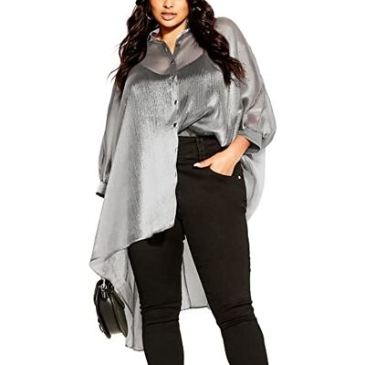 City Chic Dam plusstorlek skjorta Sheer Moment klänning, gevärsmetall, 40/More City Chic Dam plusstorlek skjorta Sheer Moment klänning, gevärsmetall, 40/More